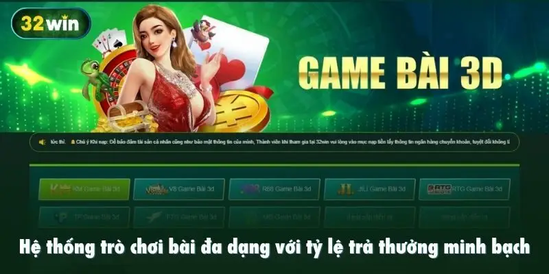 Hệ thống trò chơi bài đa dạng với tỷ lệ trả thưởng minh bạch