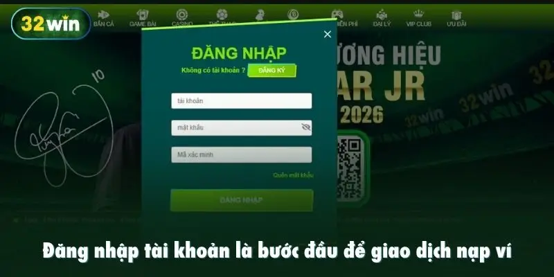 Đăng nhập tài khoản là bước đầu để giao dịch nạp ví