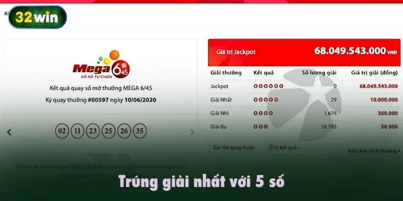 Trúng giải nhất với 5 số